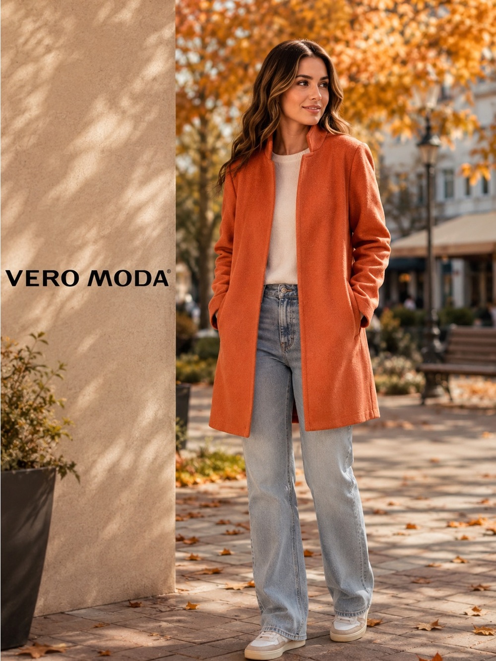 Vero Moda Rust-Orange Open Front Trench Coat
